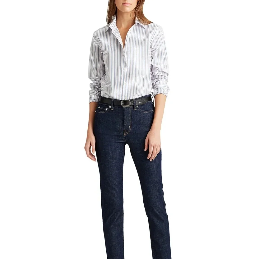 Lauren Women's Ralph Lauren Petite Striped Easy Care Cotton Shirt 6 Petite NWT - Picture 2 of 12